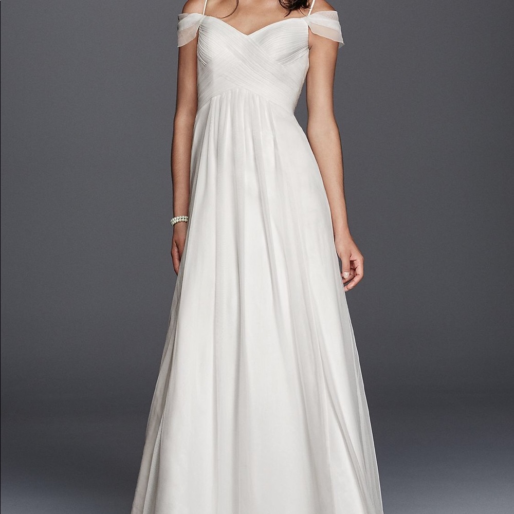 Tulle A-line Wedding Dress with Swag Sleeves NWOT